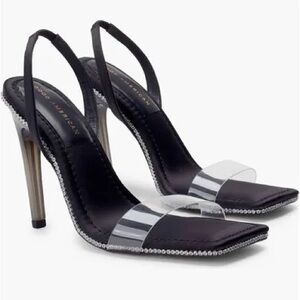 Good American Black and White Stiletto Heels with Metallic Accents